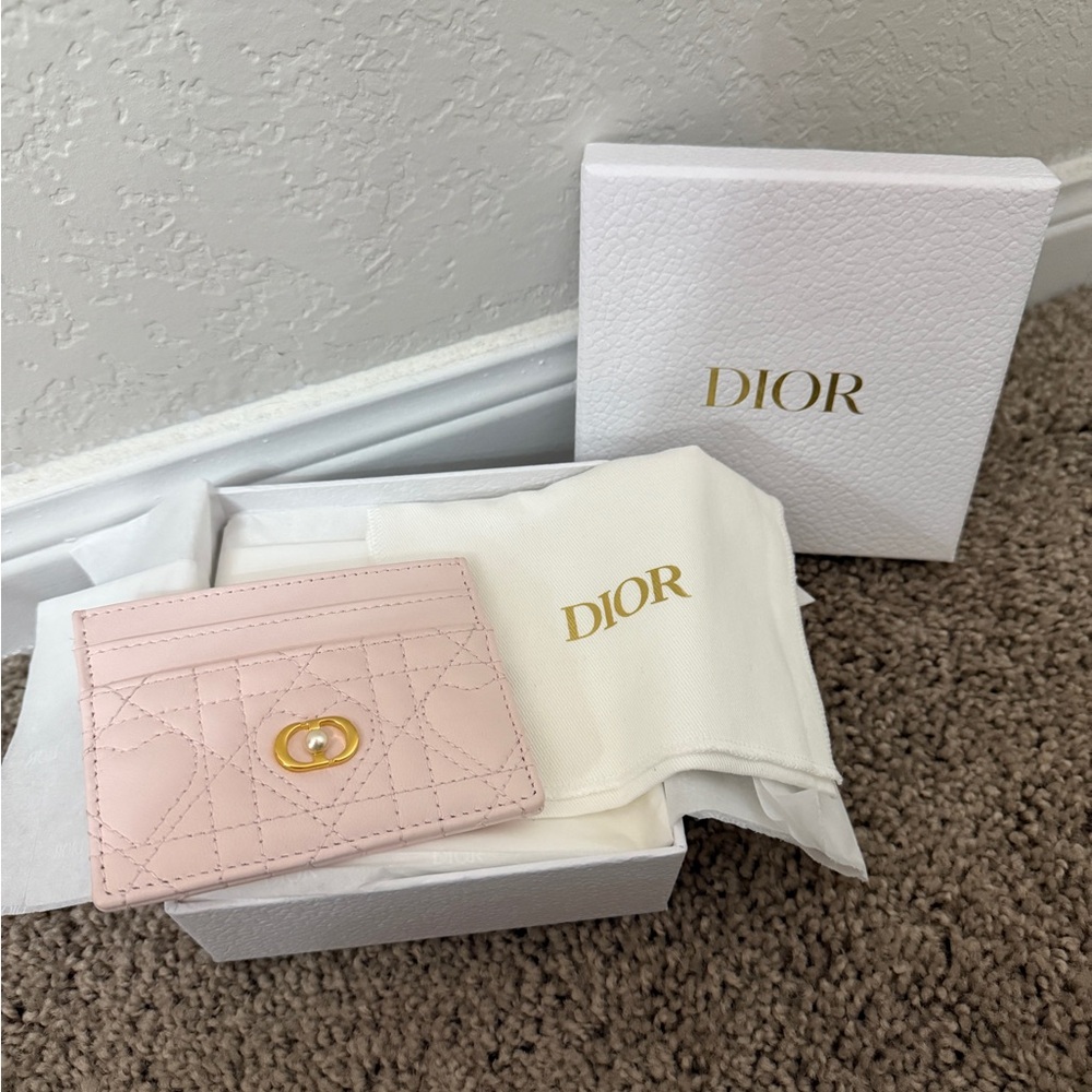 Christian Dior Dioramour Pale Pink Heart Cannage Card Holder Wallet